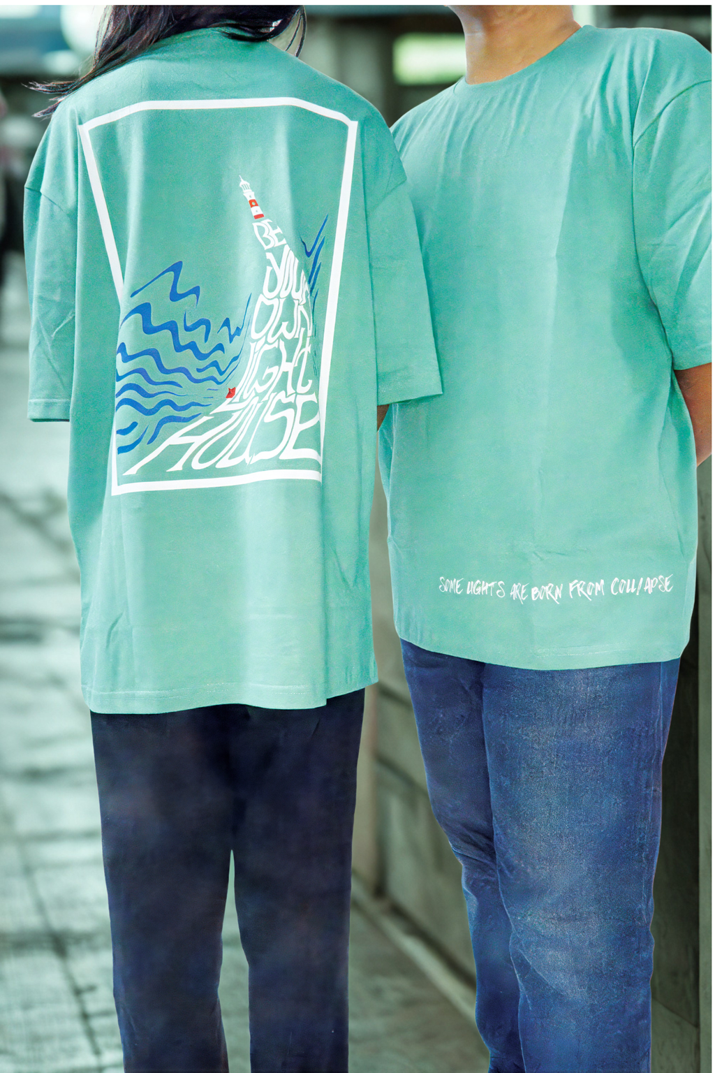 Never Again Club Muted Collapse Oversized Tee [Sea Green]