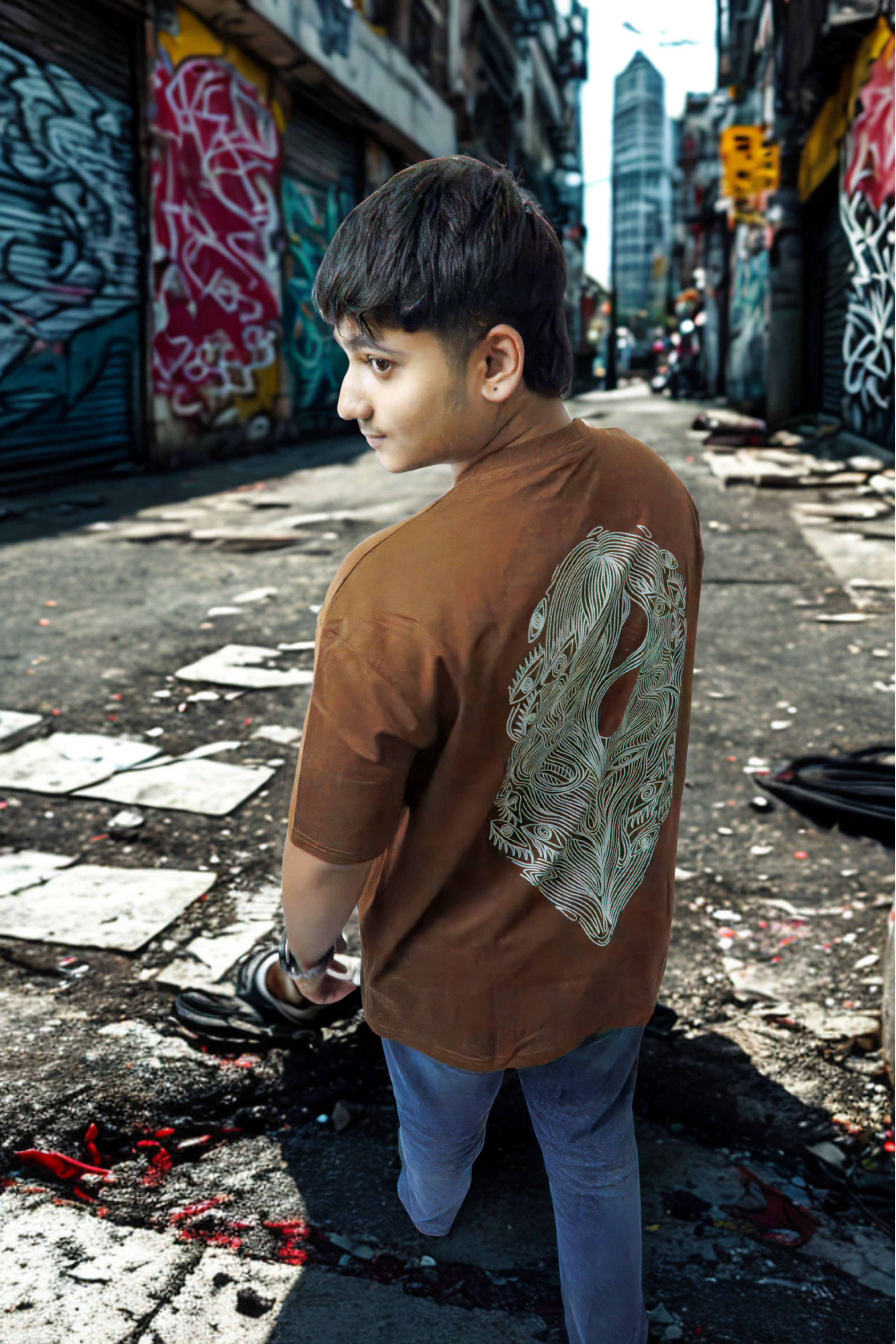 Never Again Club Narc All Eyes Oversized Tee [Brown]