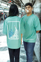 Never Again Club Muted Collapse Oversized Tee [Sea Green]