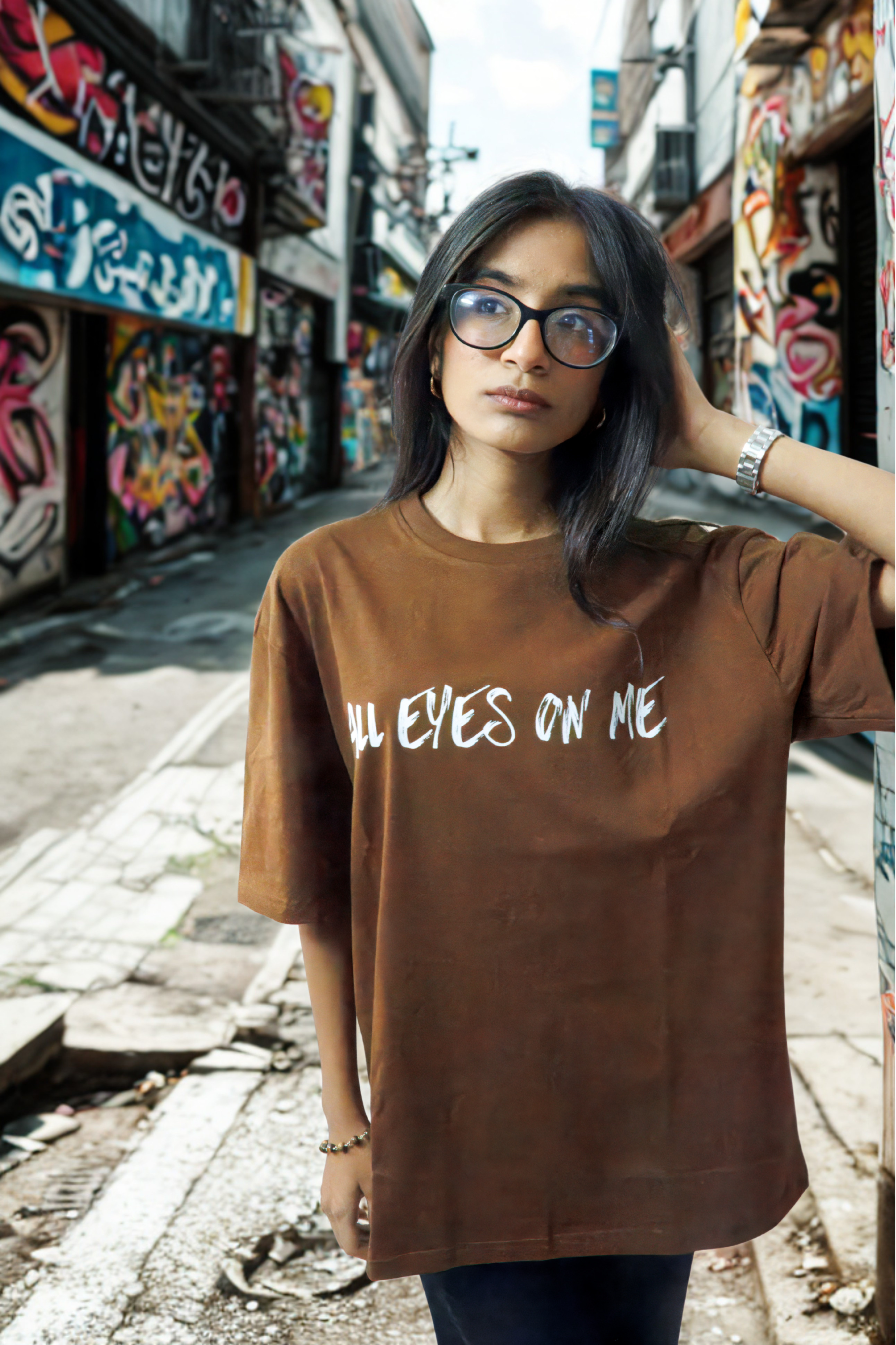 Never Again Club Narc All Eyes Oversized Tee [Brown]