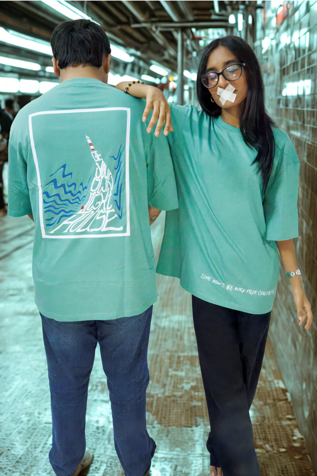 Never Again Club Muted Collapse Oversized Tee [Sea Green]