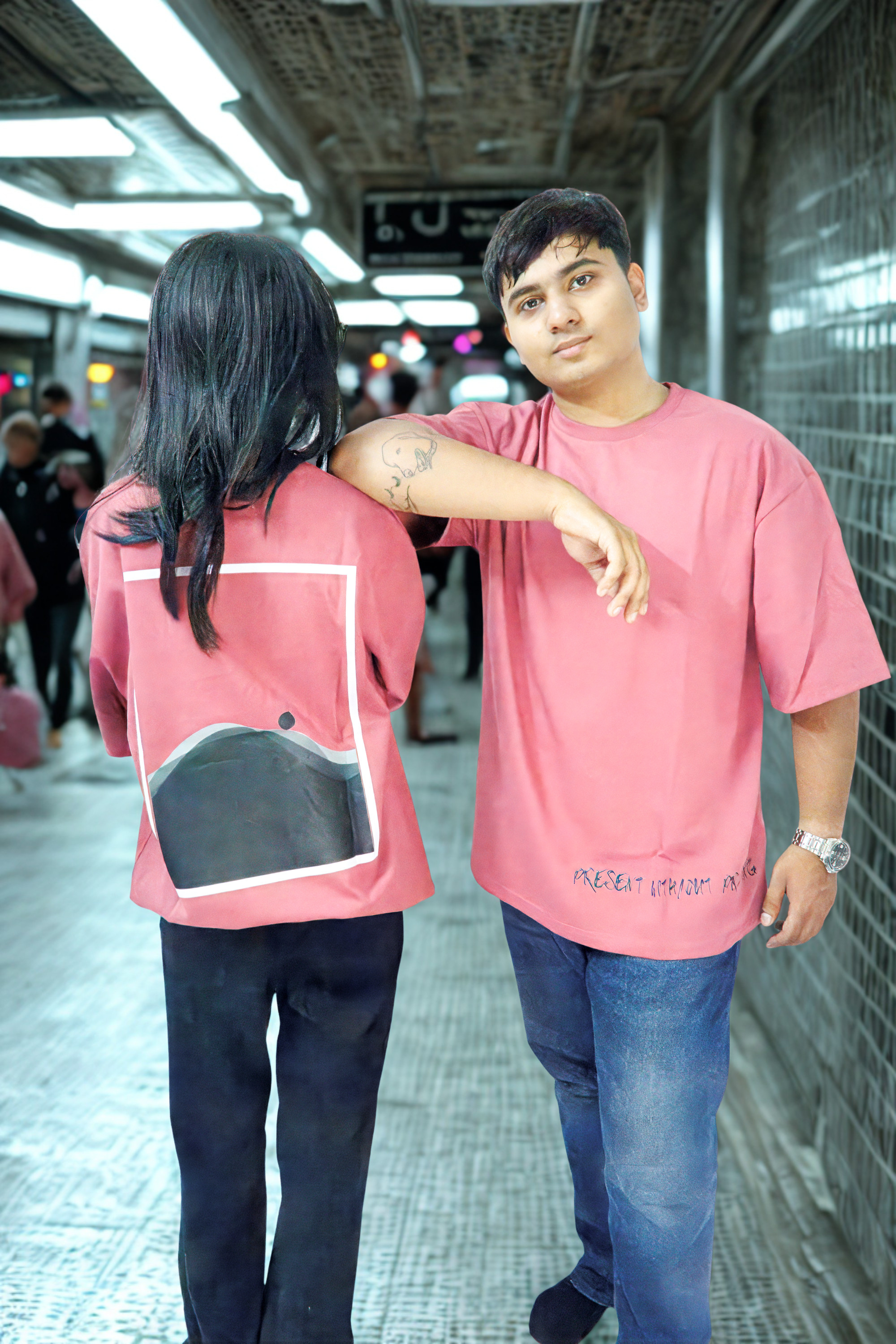 Never Again Club Muted Present Oversized Tee [Pink]