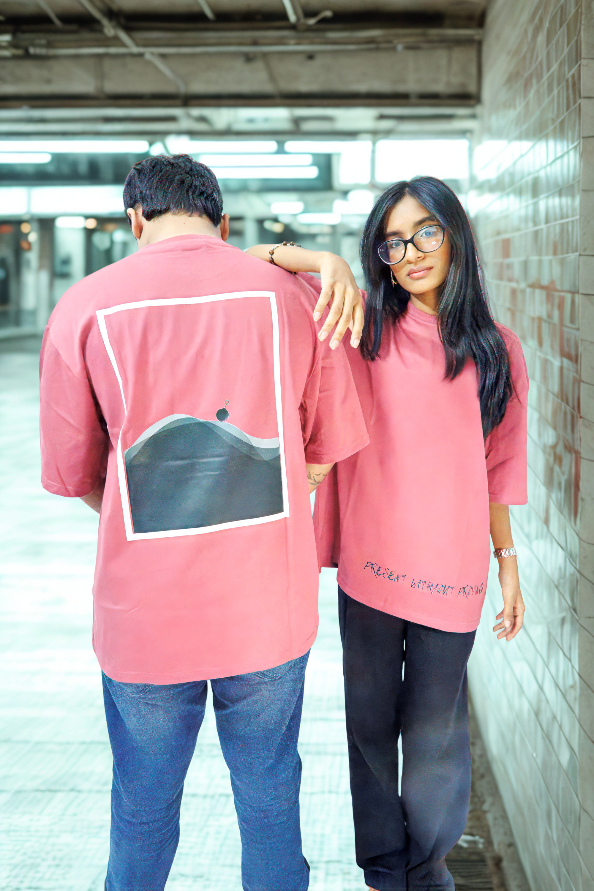 Never Again Club Muted Present Oversized Tee [Pink]