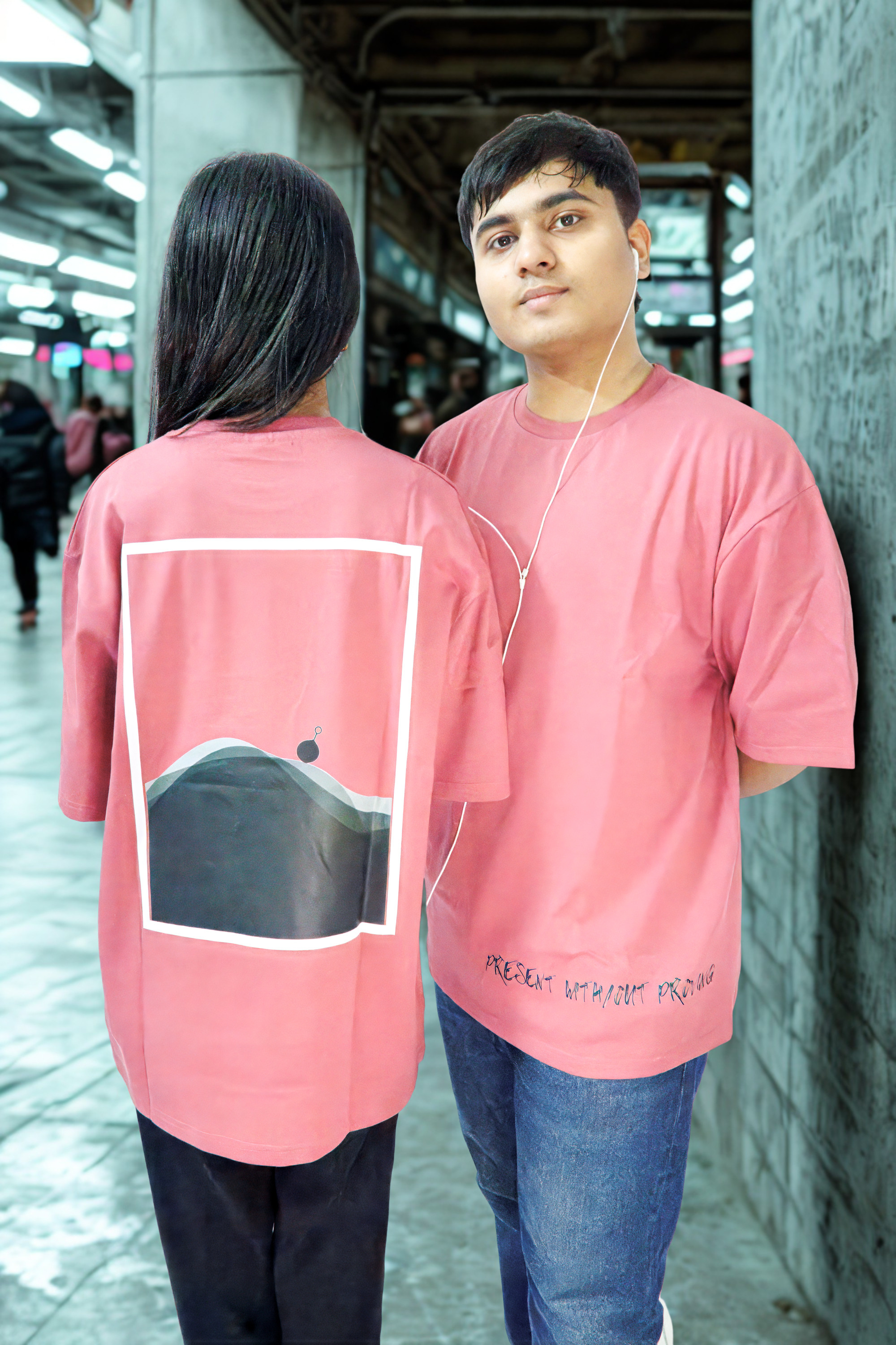 Never Again Club Muted Present Oversized Tee [Pink]
