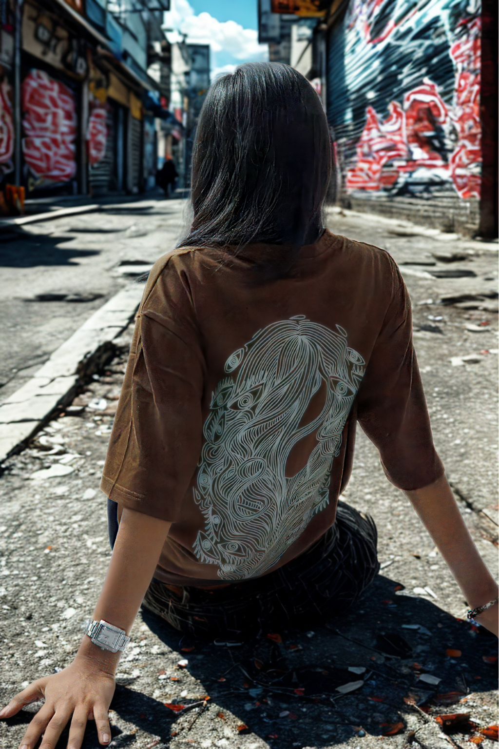 Never Again Club Narc All Eyes Oversized Tee [Brown]