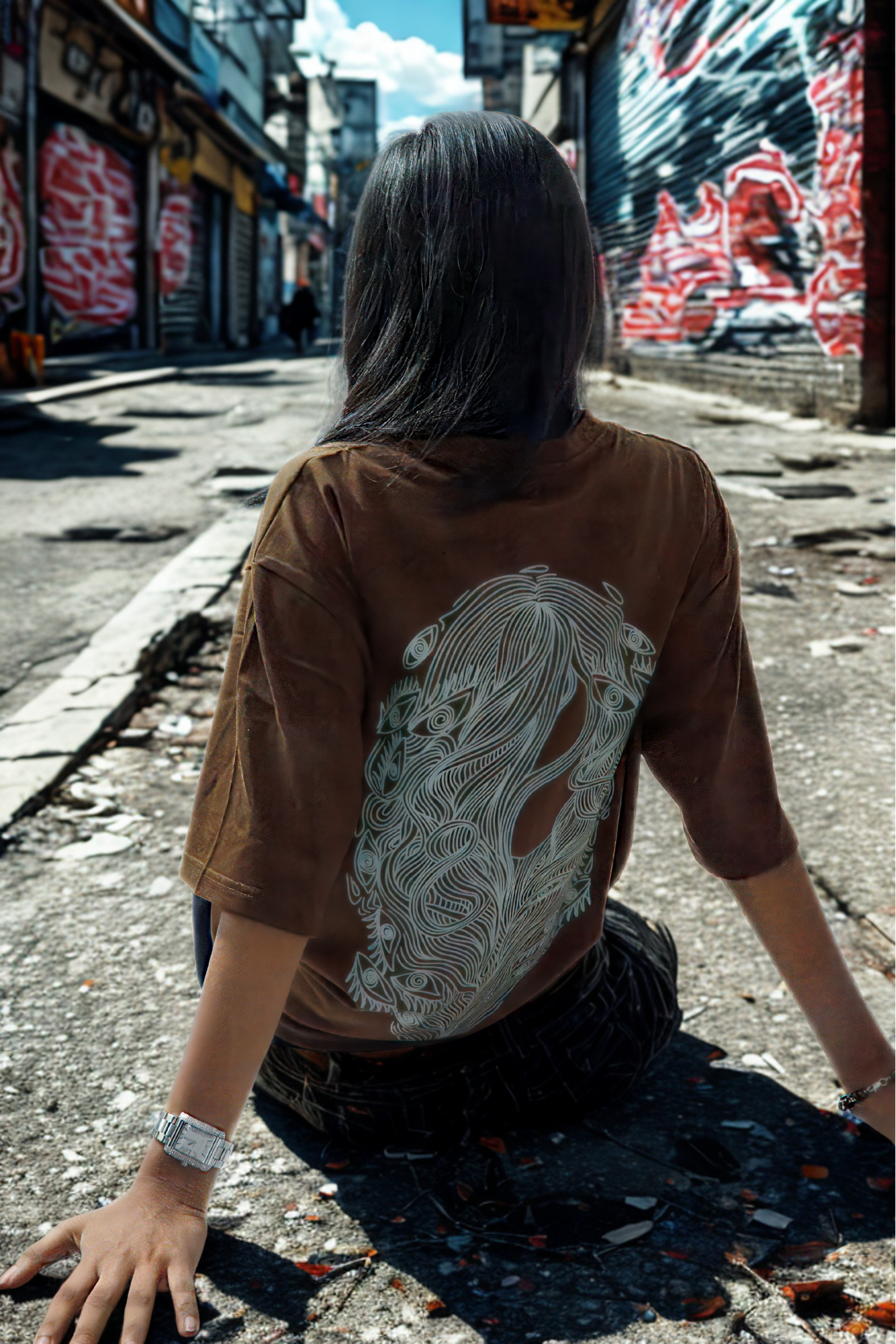 Never Again Club Narc All Eyes Oversized Tee [Brown]