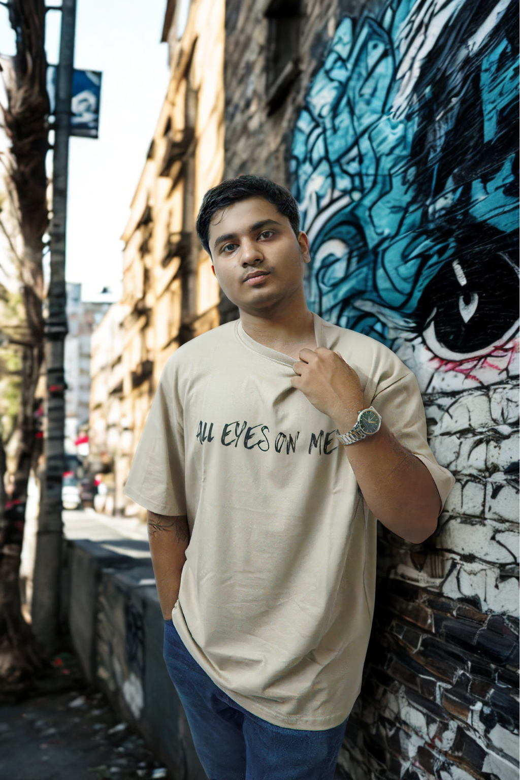 Never Again Club Narc All Eyes Oversized Tee [Beige]