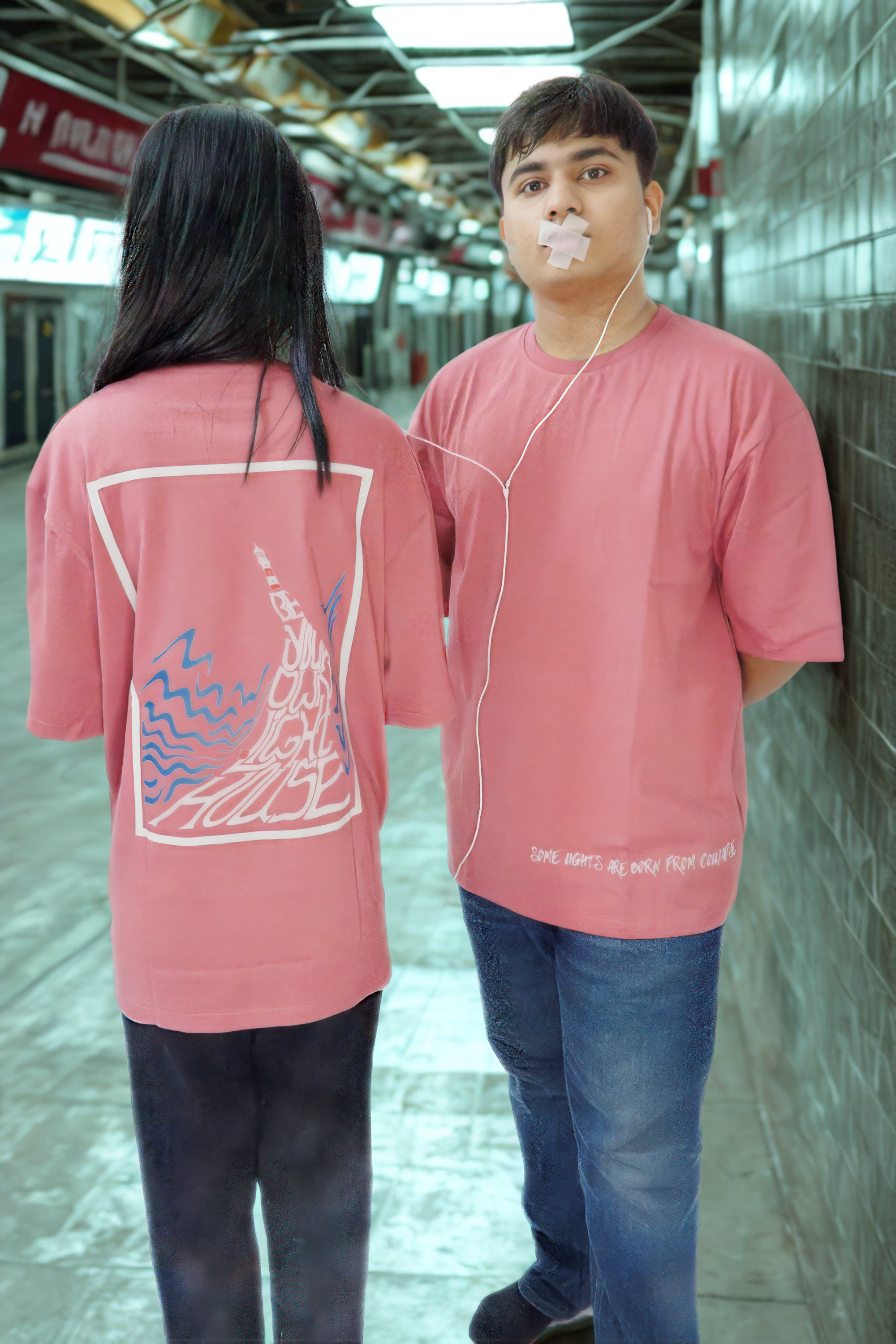 Never Again Club Muted Collapse Oversized Tee [Pink]
