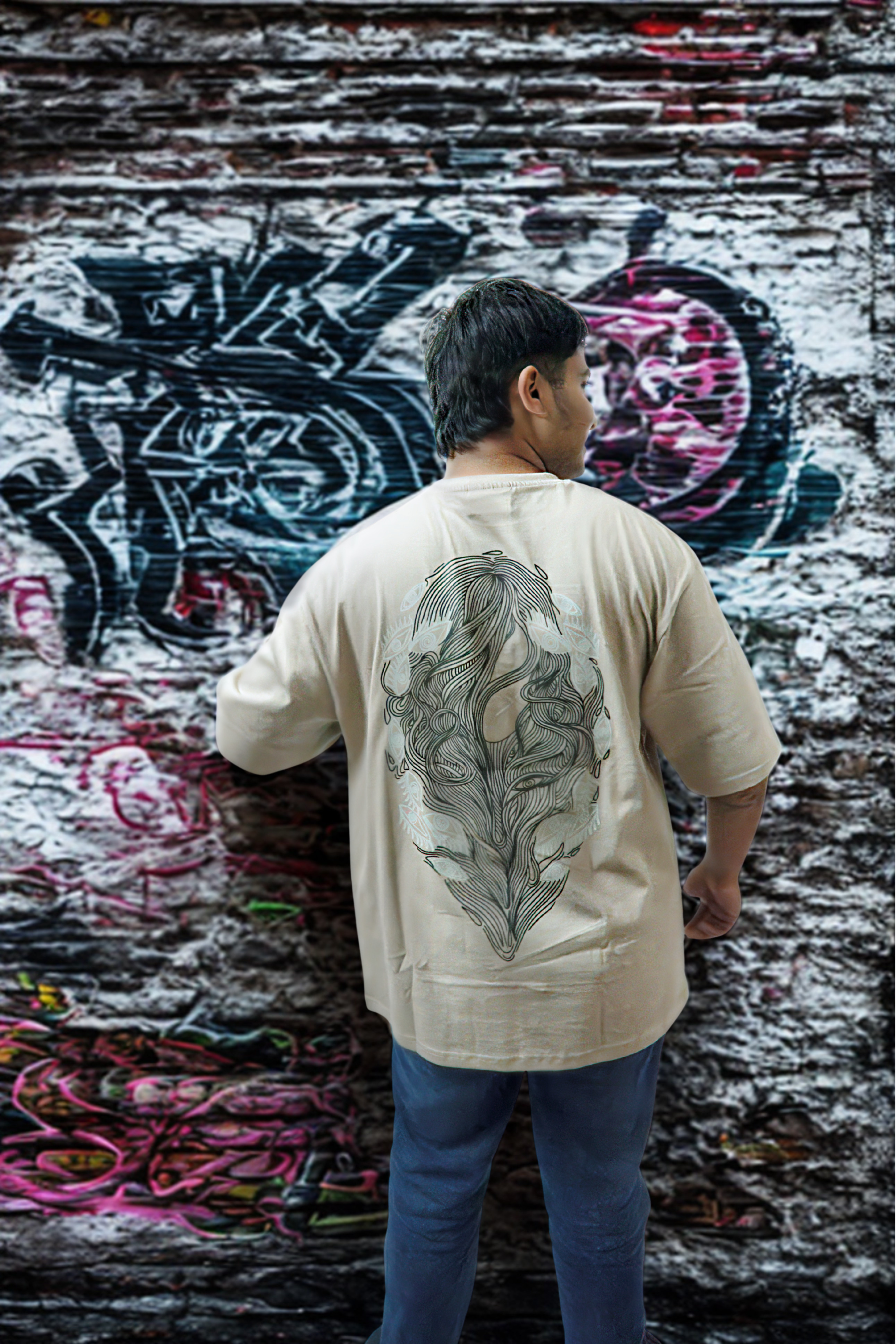Never Again Club Narc All Eyes Oversized Tee [Beige]