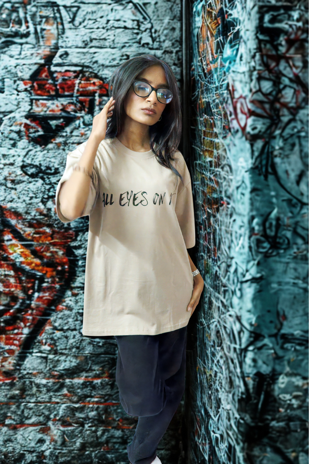 Never Again Club Narc All Eyes Oversized Tee [Beige]