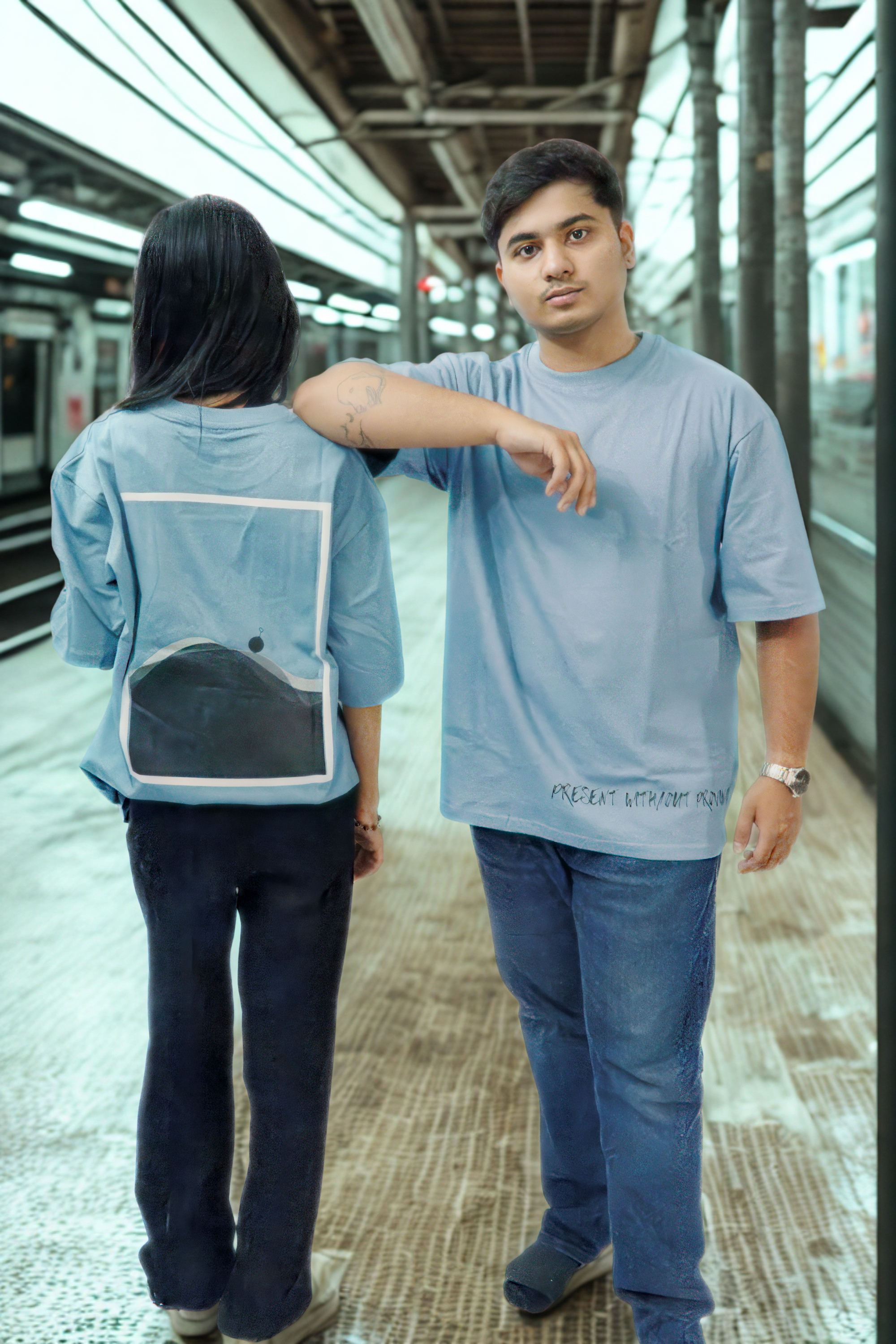 Never Again Club Muted Present Oversized Tee [Teal]