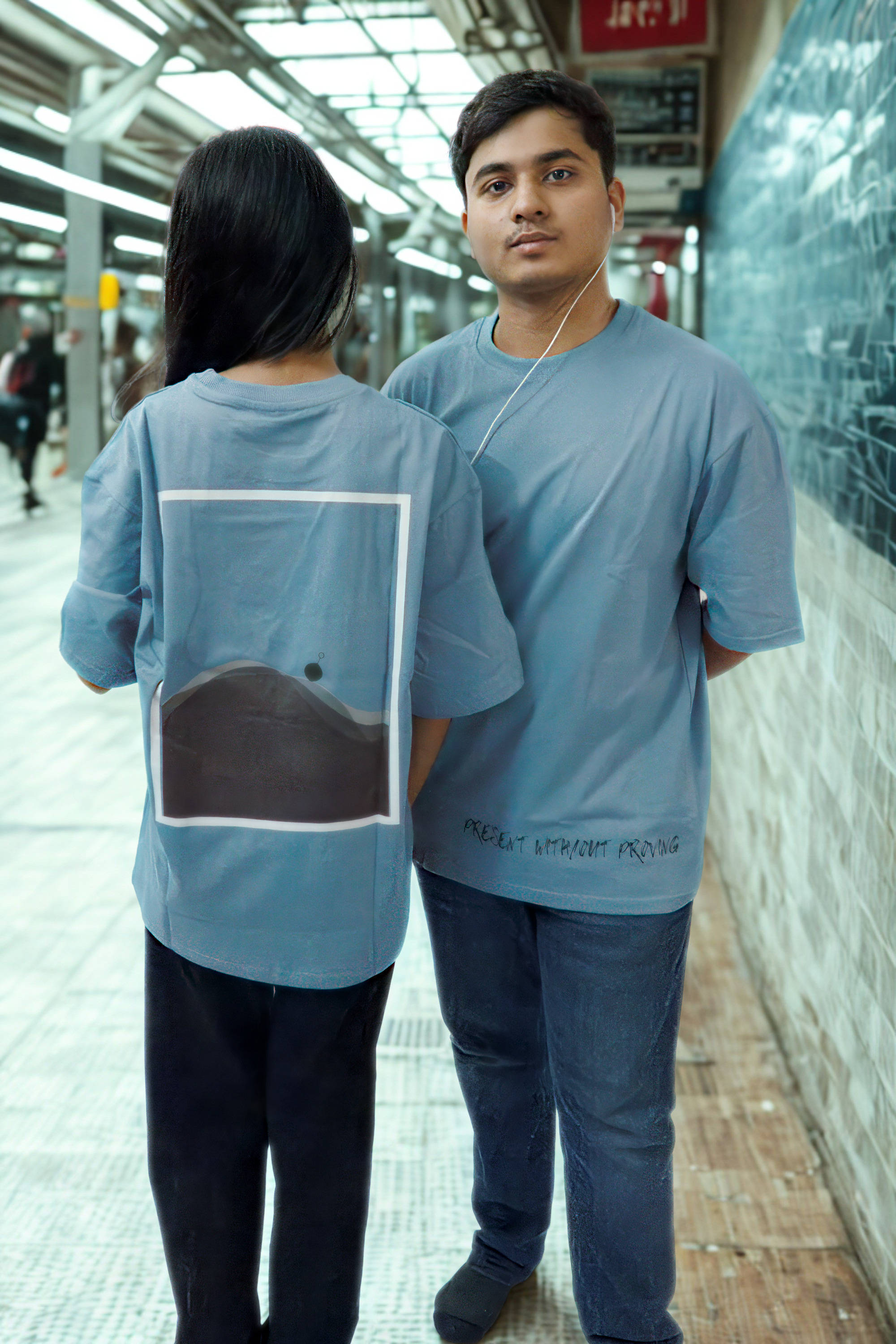 Never Again Club Muted Present Oversized Tee [Teal]