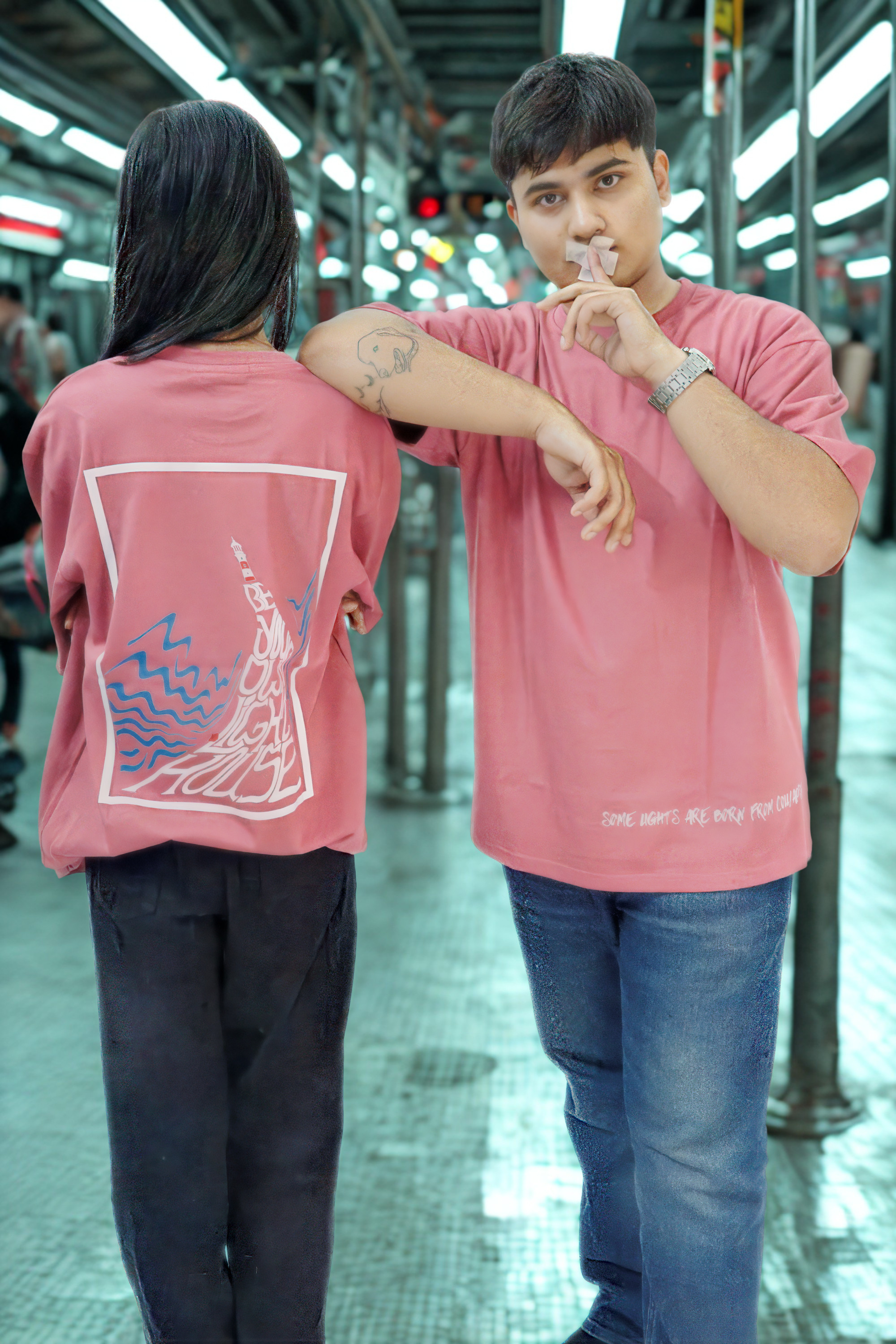 Never Again Club Muted Collapse Oversized Tee [Pink]