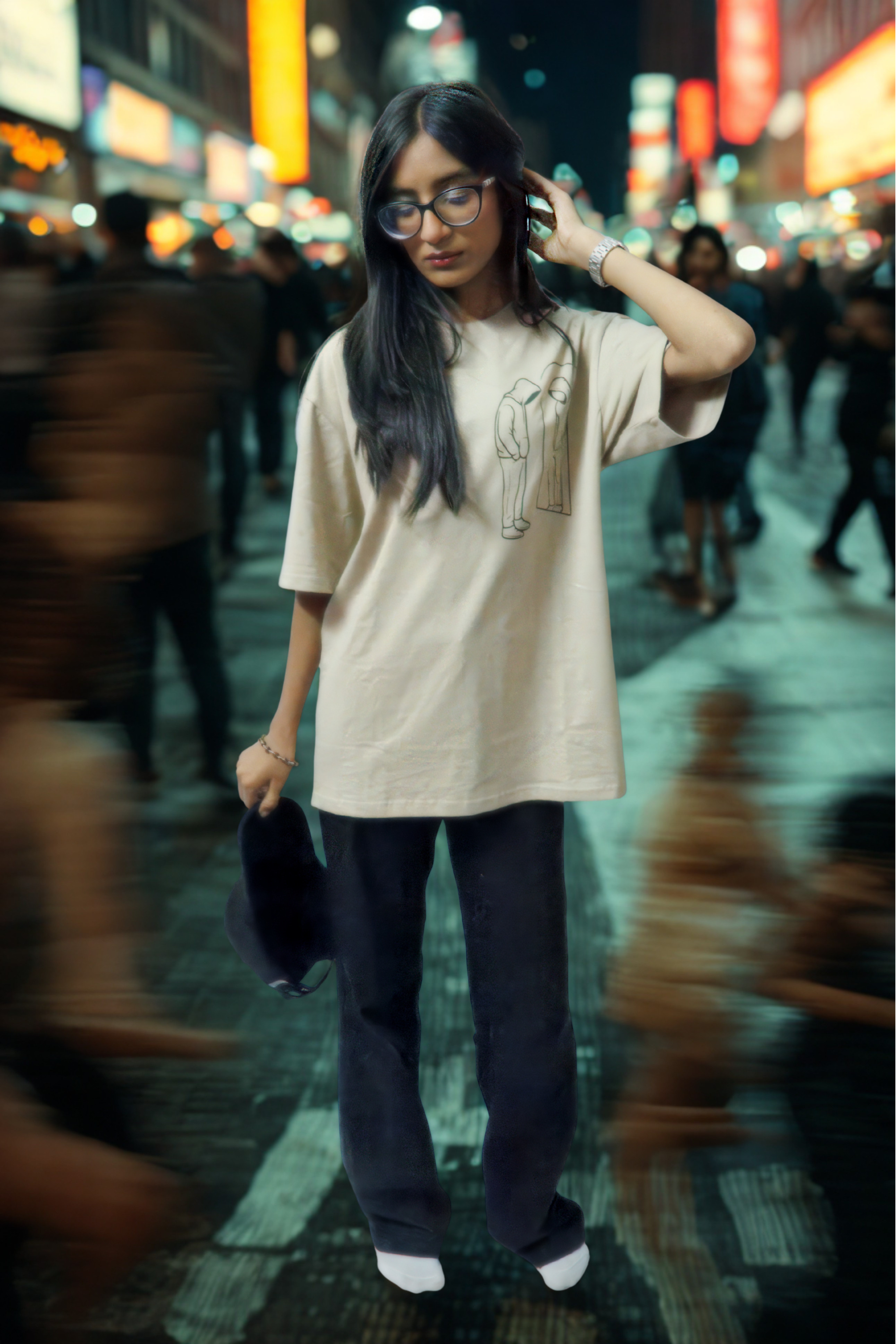 Never Again Club Narc Look Closer Oversized Tee [Beige]