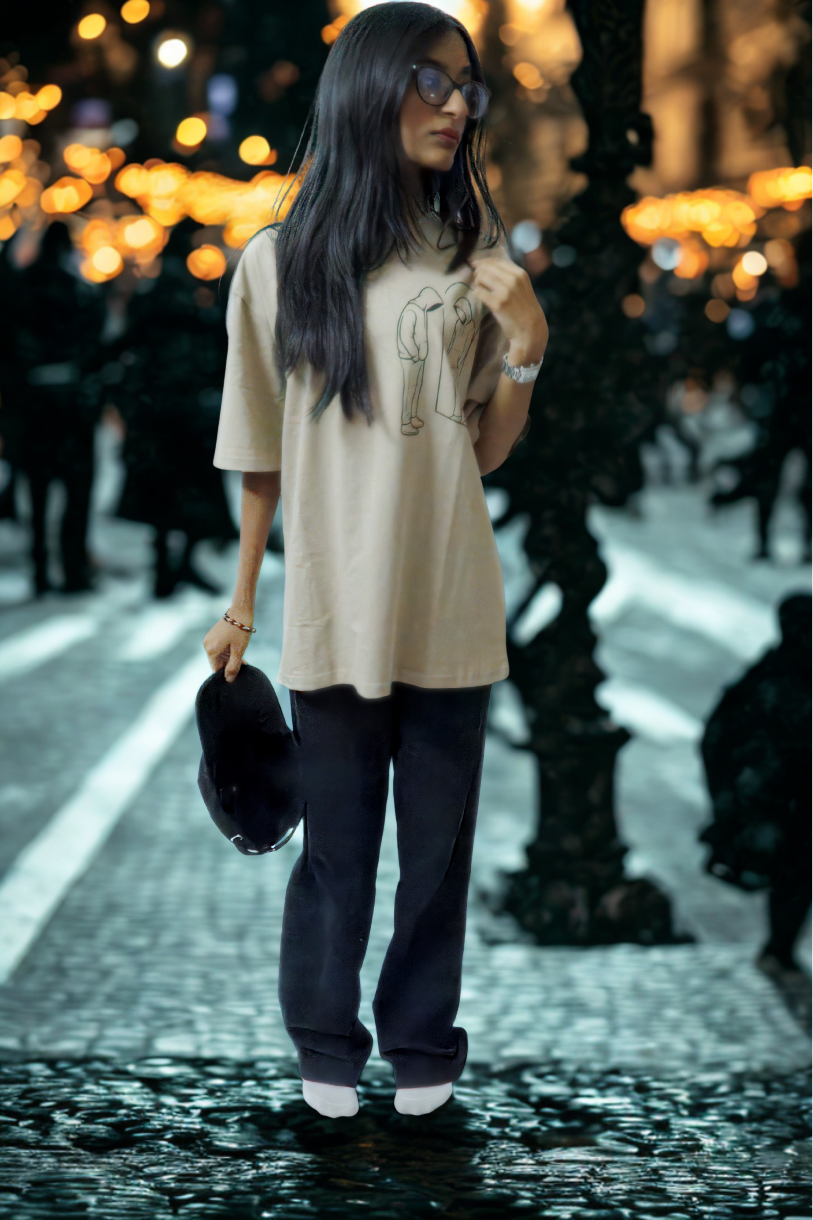 Never Again Club Narc Look Closer Oversized Tee [Beige]