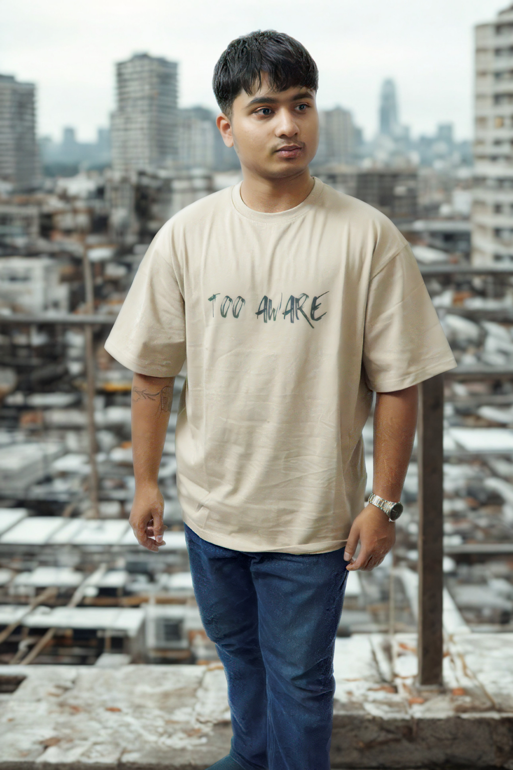Never Again Club Narc Too Aware Oversized Tee [Beige]
