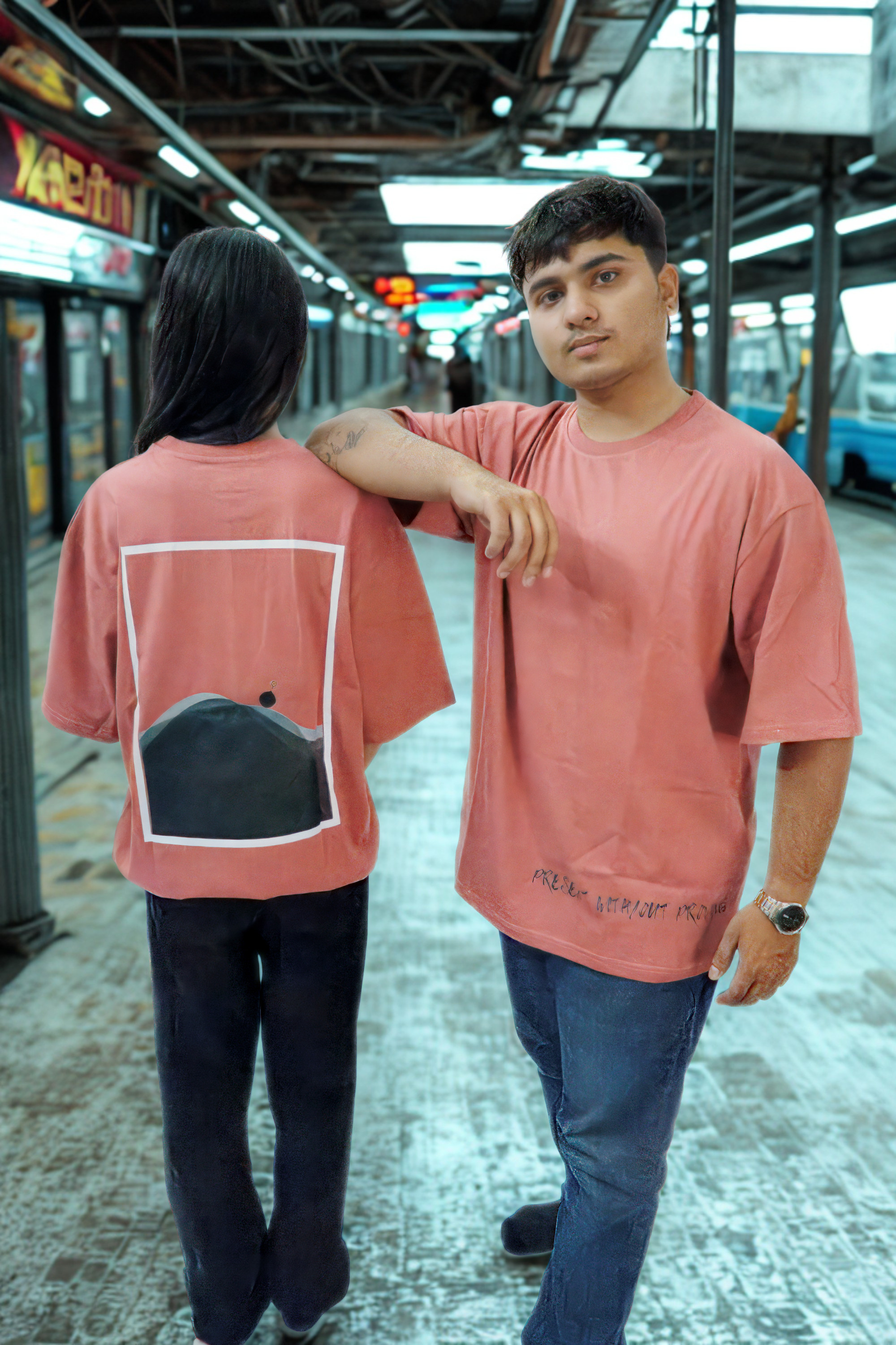 Never Again Club Muted Present Oversized Tee [Dusty Rose]