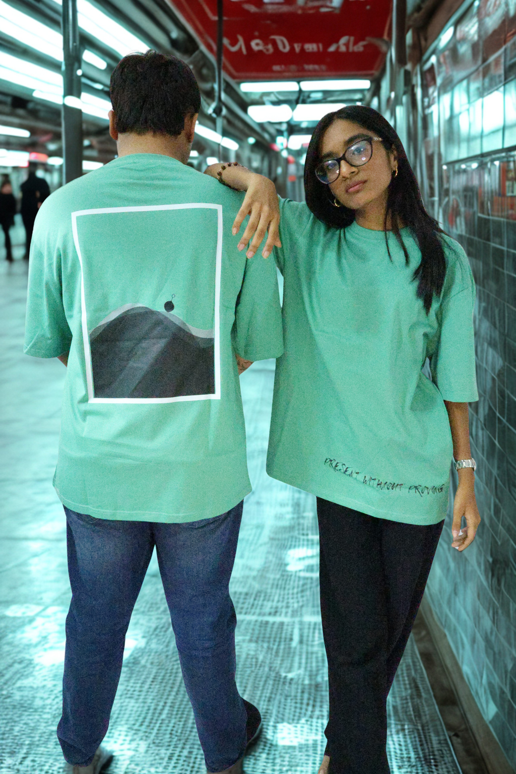Never Again Club Muted Present Oversized Tee [Sea Green]