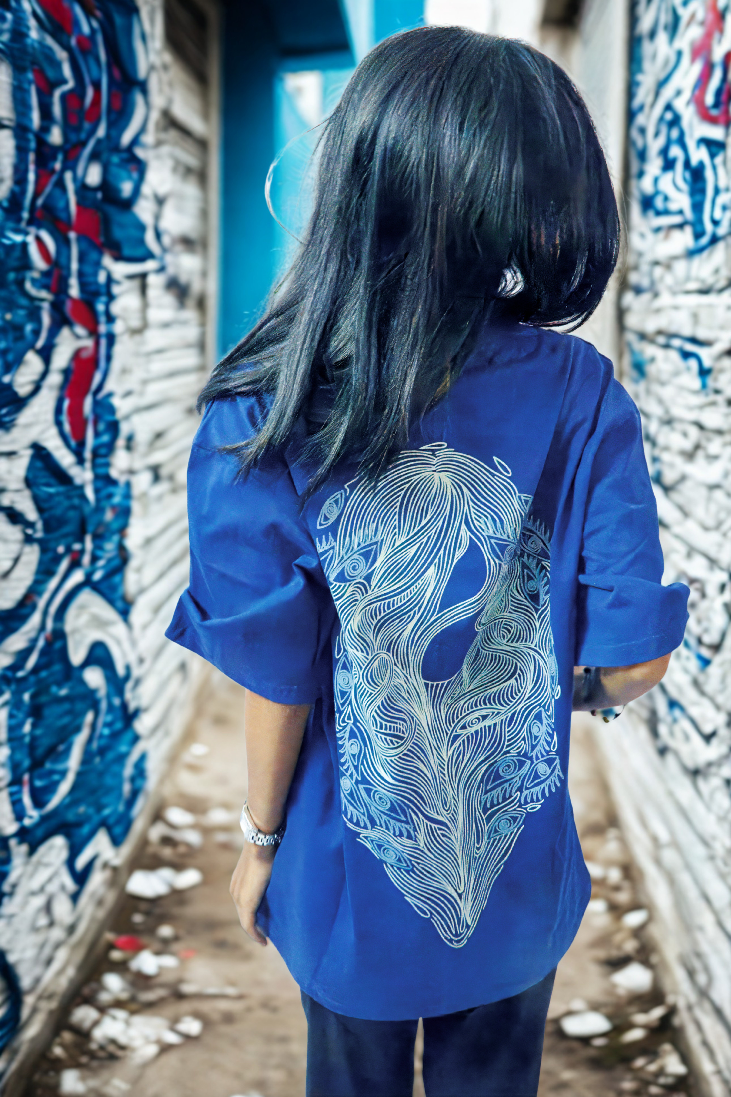 Never Again Club Narc All Eyes Oversized Tee [Blue]