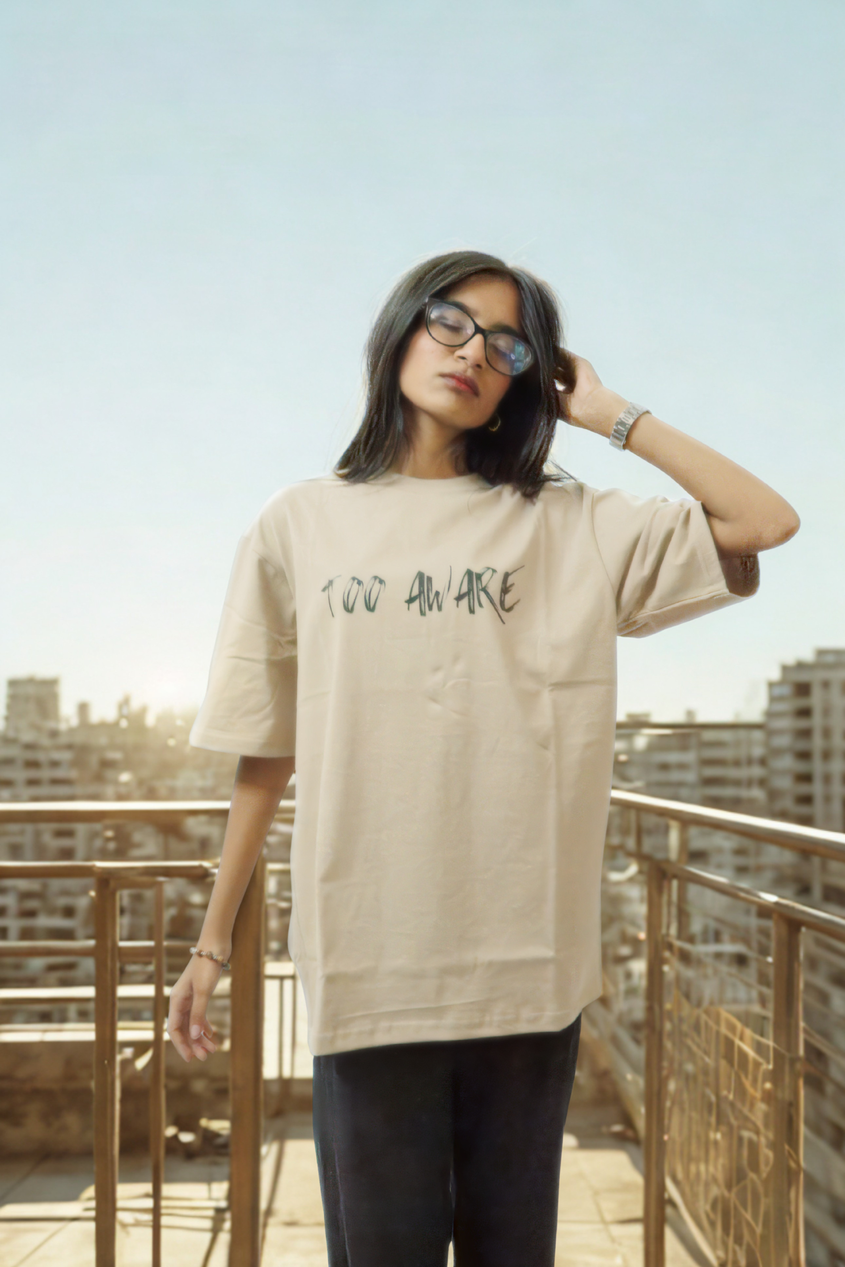 Never Again Club Narc Too Aware Oversized Tee [Beige]