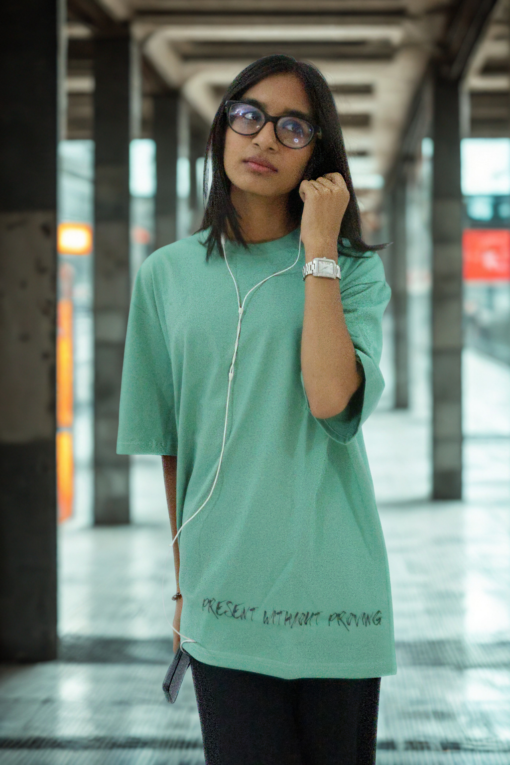 Never Again Club Muted Present Oversized Tee [Sea Green]
