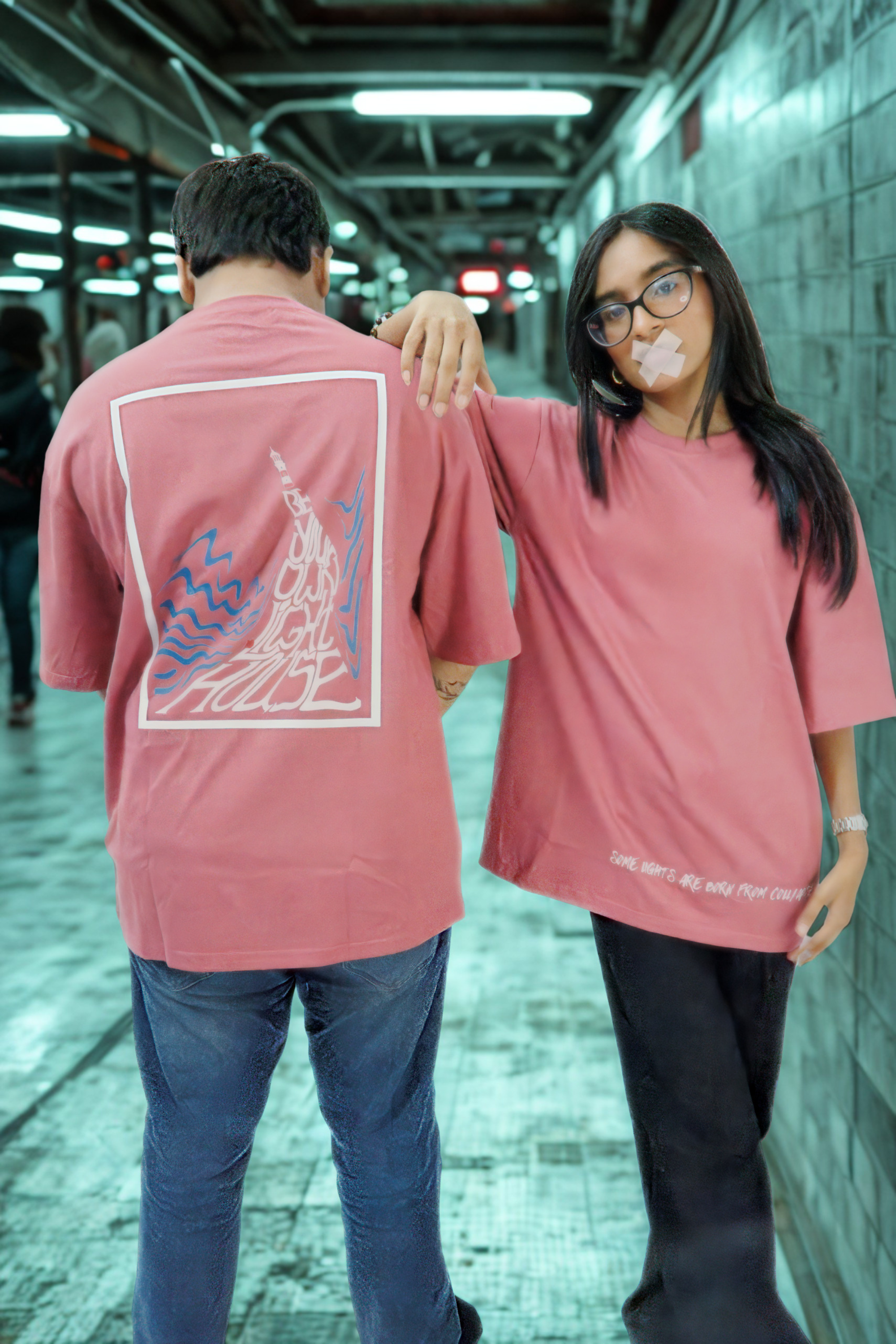 Never Again Club Muted Collapse Oversized Tee [Pink]
