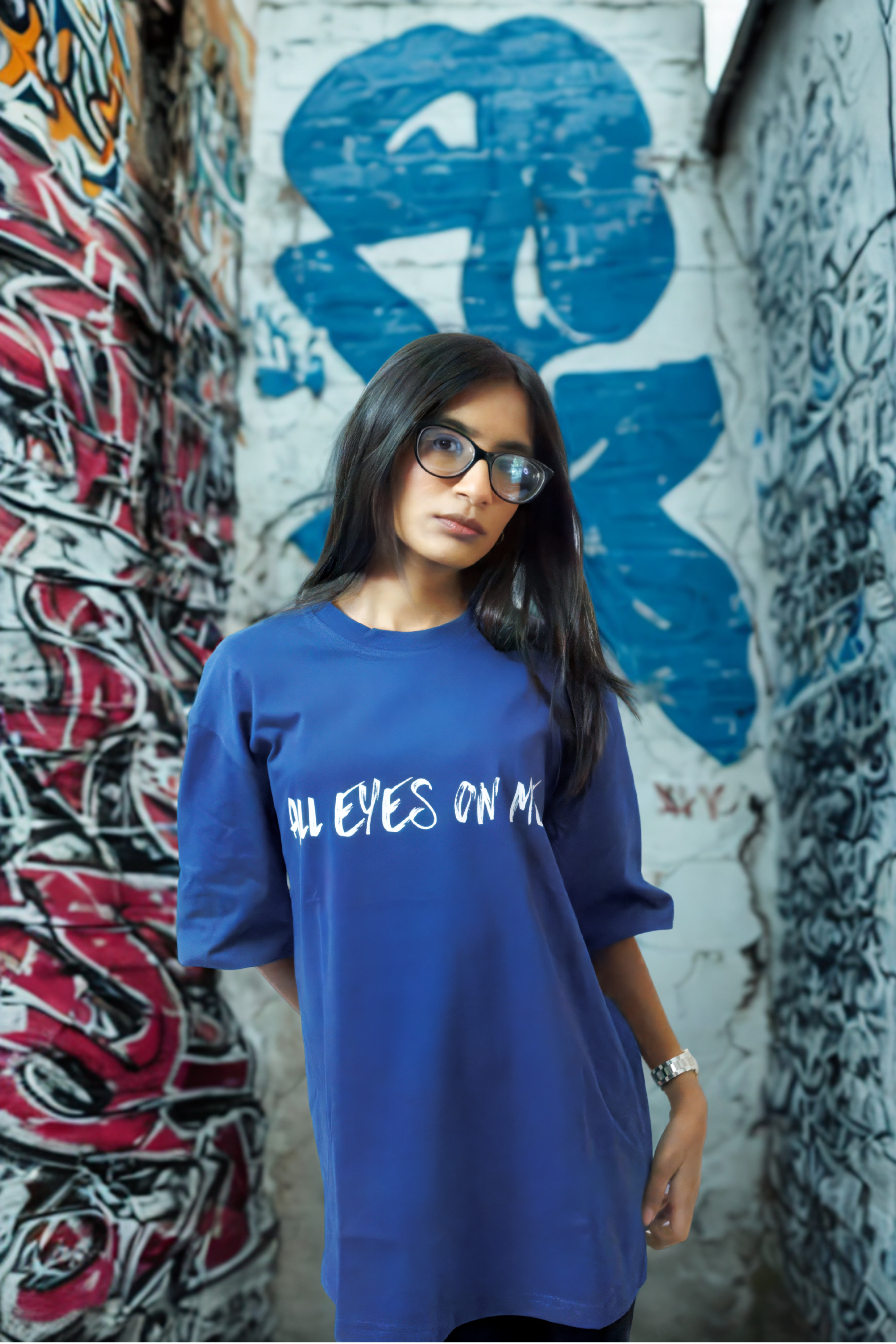 Never Again Club Narc All Eyes Oversized Tee [Blue]