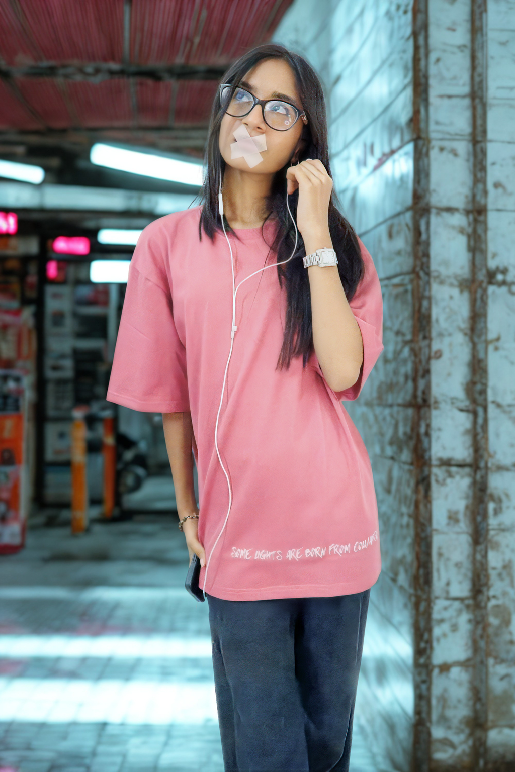 Never Again Club Muted Collapse Oversized Tee [Pink]