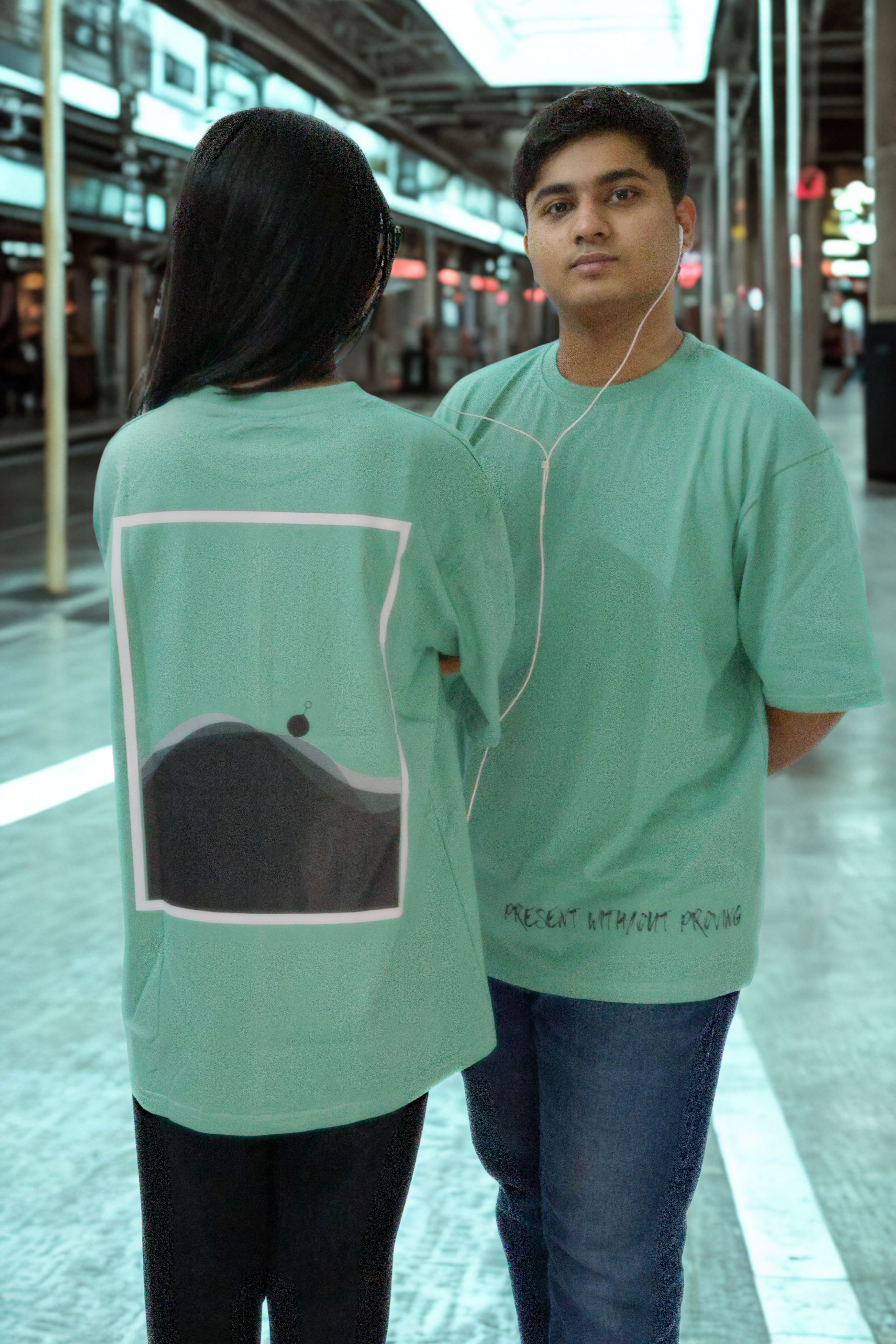 Never Again Club Muted Present Oversized Tee [Sea Green]