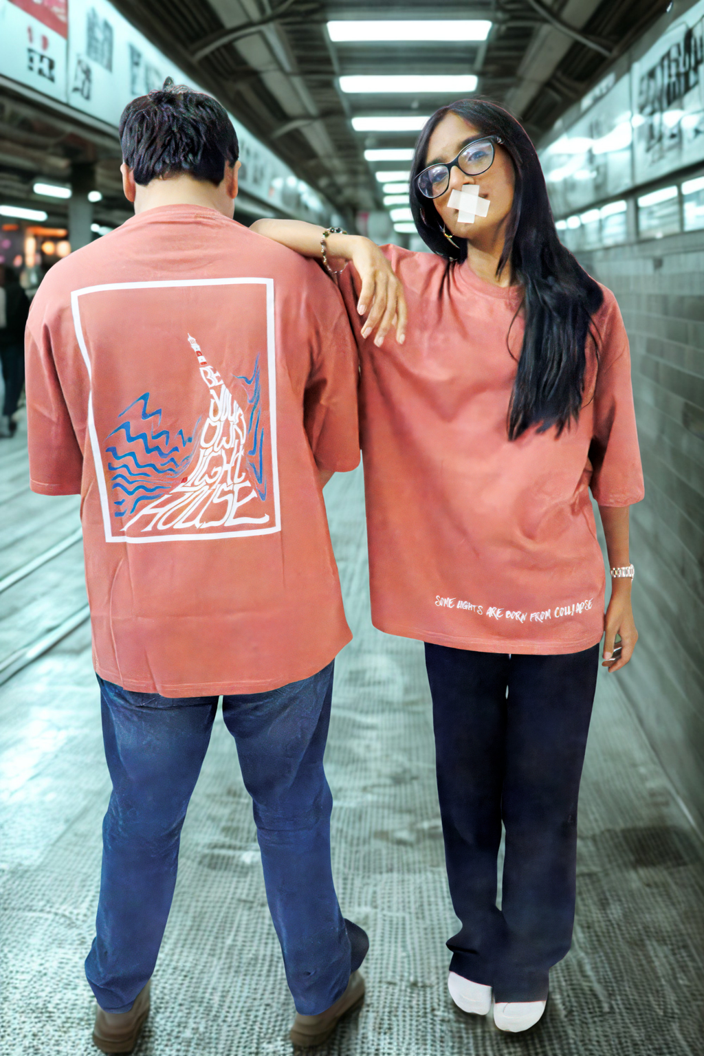 Never Again Club Muted Collapse Oversized Tee [Dusty Rose]