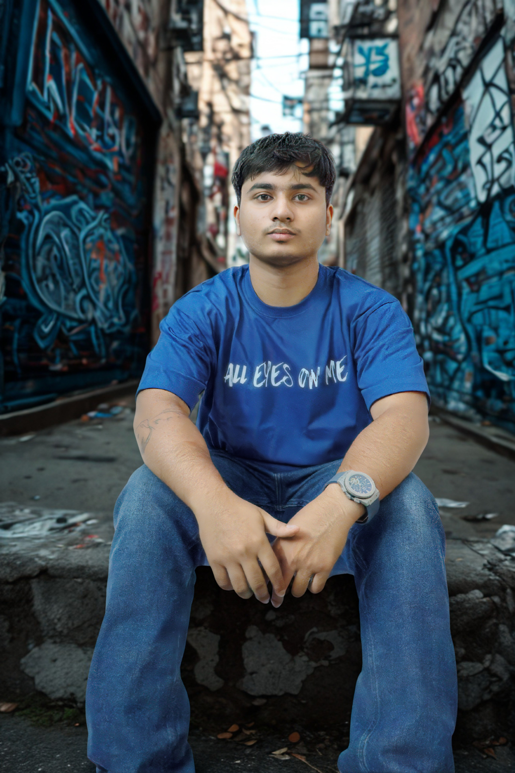 Never Again Club Narc All Eyes Oversized Tee [Blue]