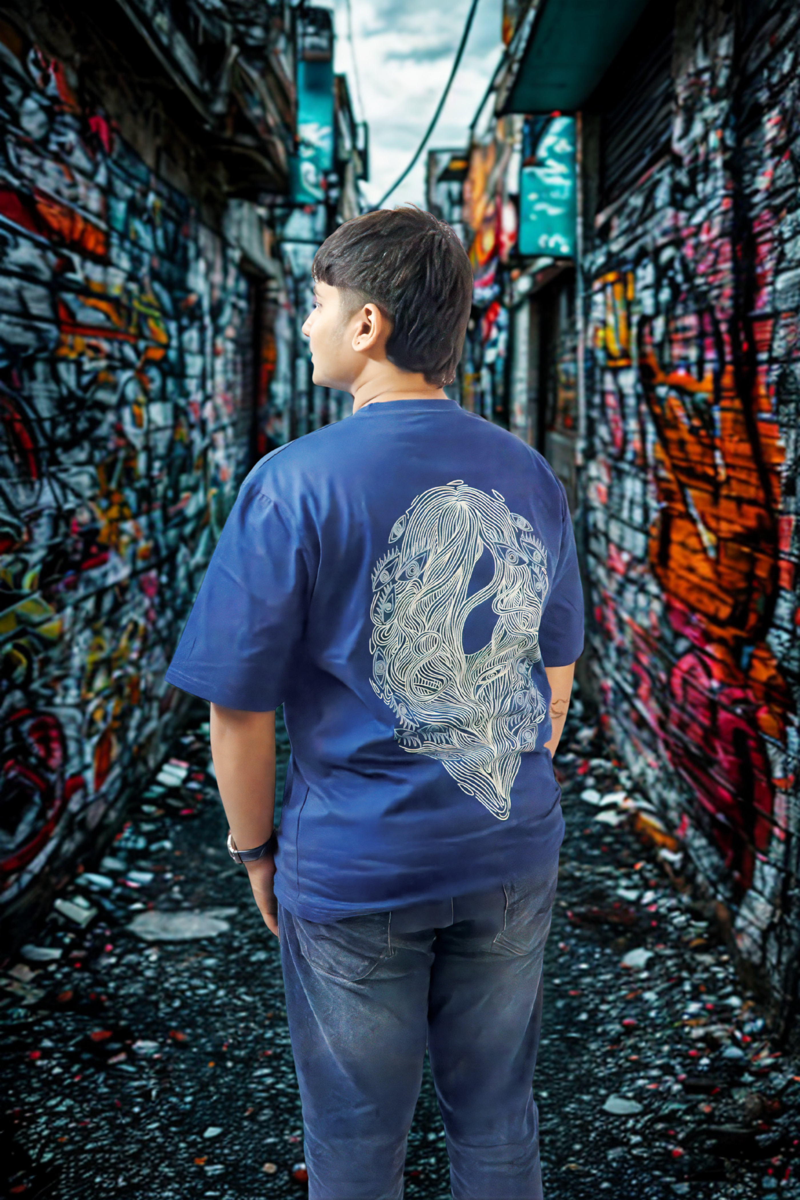 Never Again Club Narc All Eyes Oversized Tee [Blue]