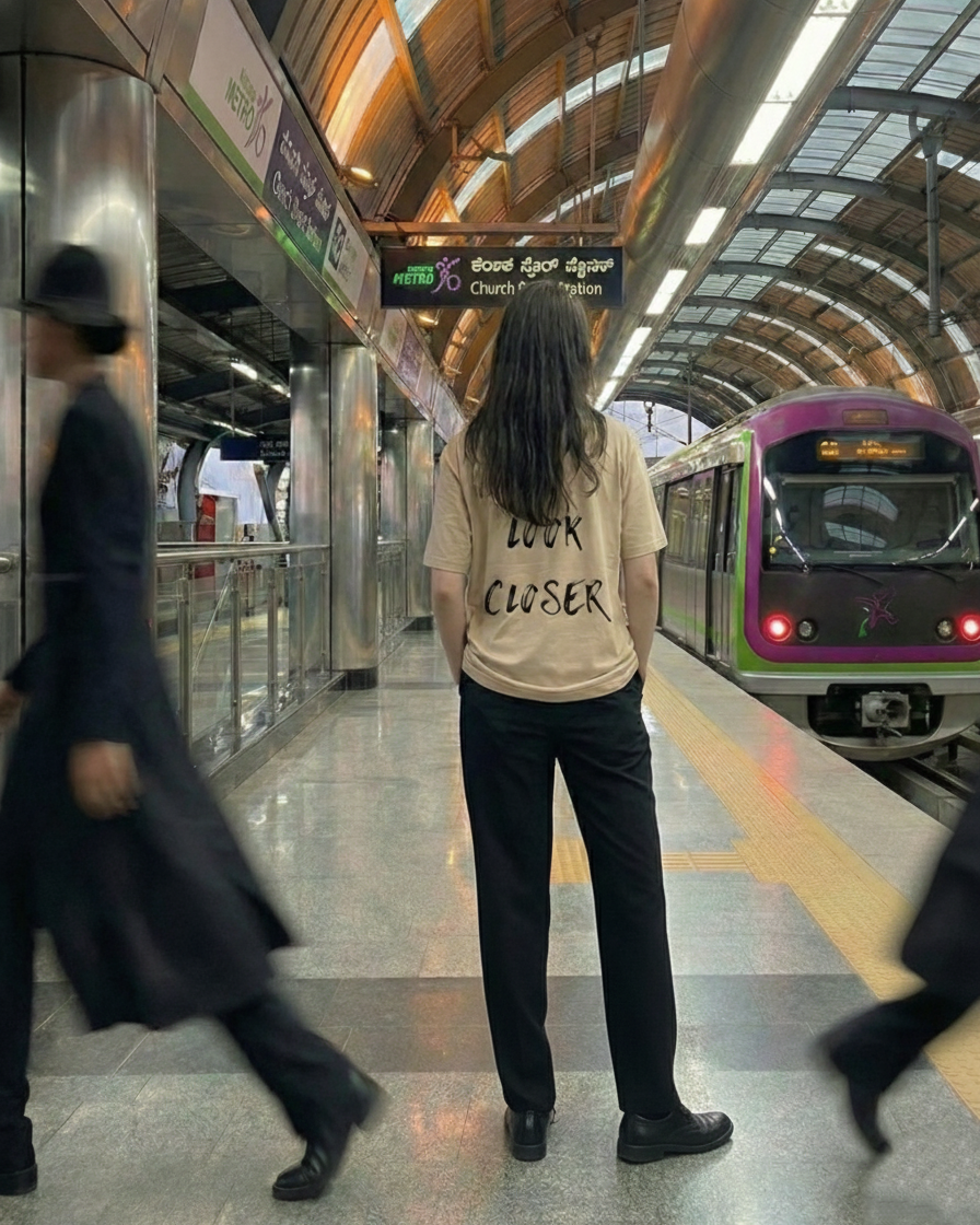 Never Again Club Narc Look Closer Oversized Tee [Beige]